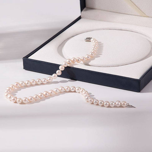 Classic White Round Freshwater Pearl Necklace, Sterling Silver Clasp - House Of Pearls
